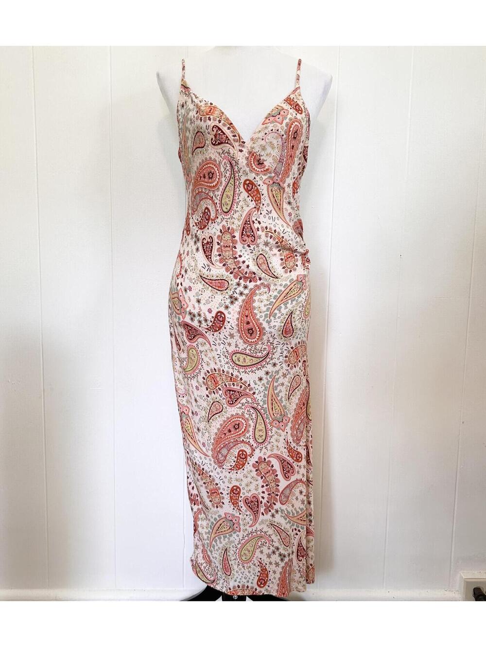 Dee Elly Floral Paisley Sleeveless V-Neck Midi Dress With Slit Women's Medium
